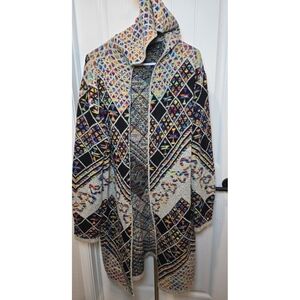 Aztec Boho Long Cardigan Open Sweater XL 1X Hooded Mintee 16